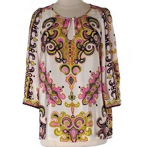 100% Silk Tibi Paisley Tunic Blouse Slit Sleeves